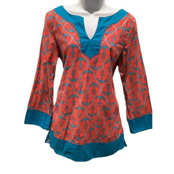 HADLEY ANCHOR PRINT SUMMER COTTON TUNIC OR COVER UP 6 - Picture 1 of 6
